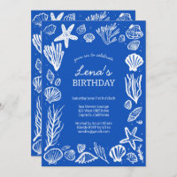 Seashells Frame Birthday Party Blue Beach CUSTOM