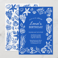 Seashells Frame Birthday Party Blue Beach CUSTOM