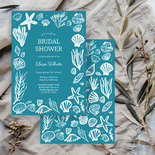 Seashells Frame Bridal Shower Teal Beach CUSTOM  Invitation