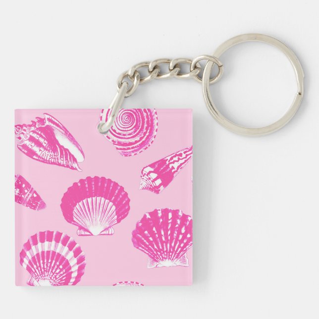 Seashells - Fuchsia pink and white Key Ring (Back)