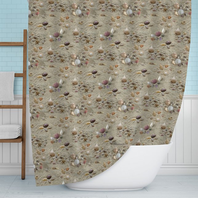 Seashells in Beach Sand Coastal Seashore Shower Curtain (Creator Uploaded)