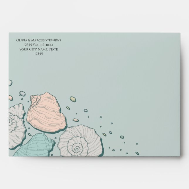 Seashells in Coral and Teal Envelope (Front)