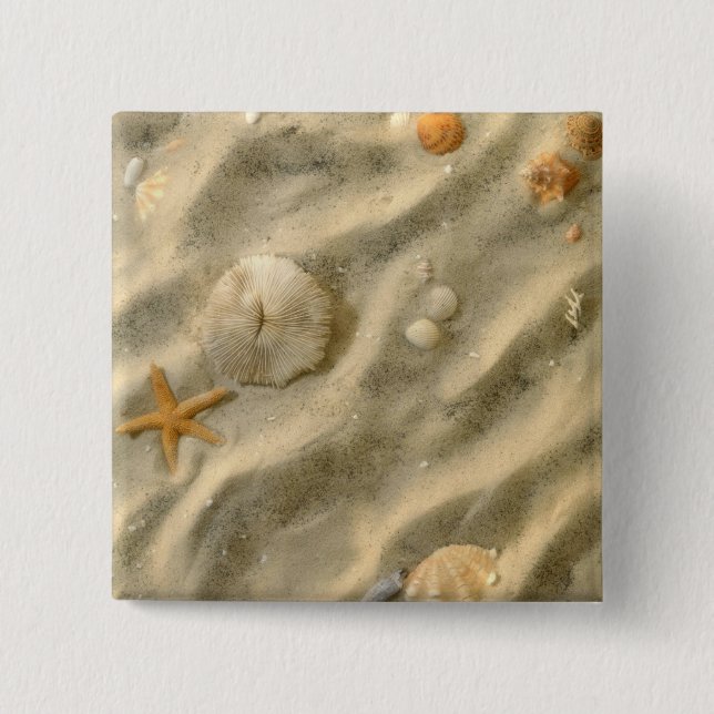 Seashells In Sand 15 Cm Square Badge (Front)