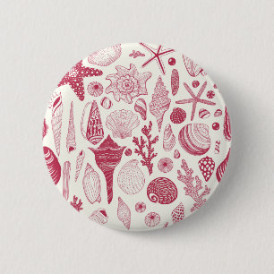 Seashells in Viva Magenta- Colour of the Year 2023 6 Cm Round Badge