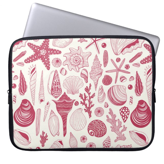 Seashells in Viva Magenta- Colour of the Year 2023 Laptop Sleeve (Front)