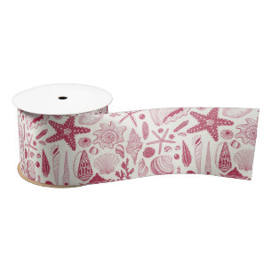 Seashells in Viva Magenta- Colour of the Year 2023 Satin Ribbon