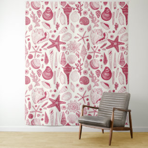 Seashells in Viva Magenta- Colour of the Year 2023 Tapestry