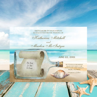 Seashells Message in a Bottle Beach Wedding Invitation