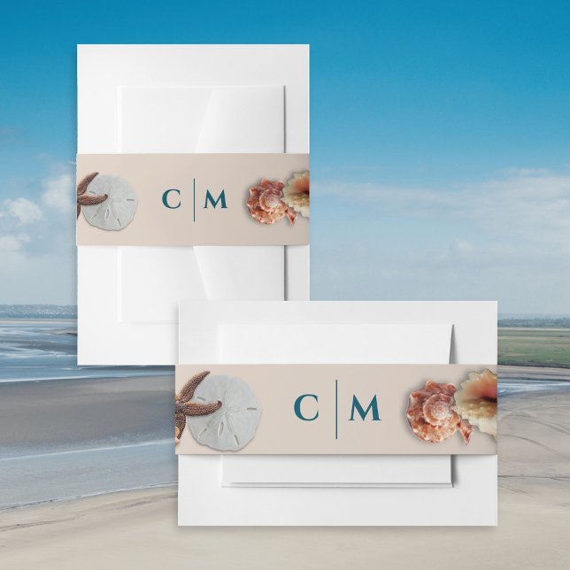 Seashells Monogram Initials Wedding Invitation Belly Band (Creator Uploaded)