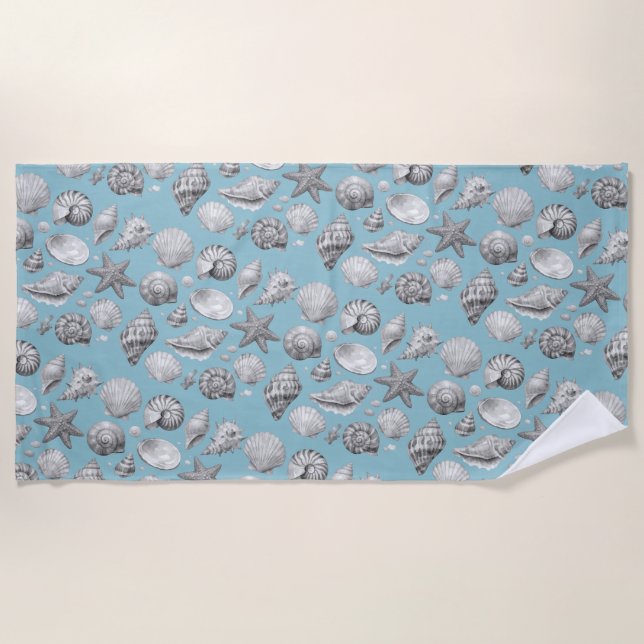 Seashells. Nautical.  Beach Towel (Front)