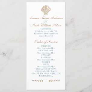 Seashells Nautical Beach Wedding Tan/Aqua Program Programme
