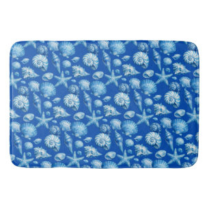 Seashells. Nautical. Blue. Bath Mat