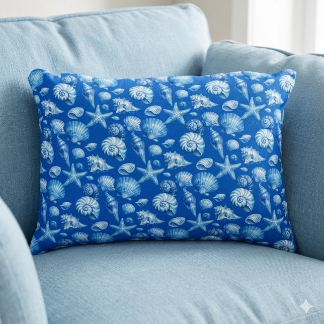 Seashells. Nautical. Blue cobalt.  Decorative Cushion (Creator Uploaded)