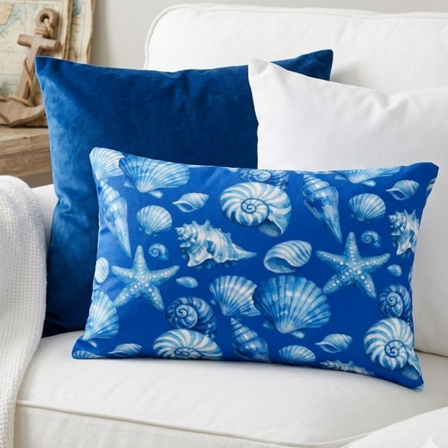Seashells. Nautical. Blue Cobalt.  Decorative Cushion (Creator Uploaded)