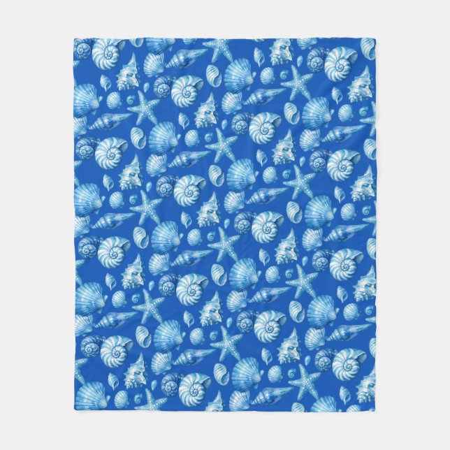 Seashells. Nautical. Blue cobalt. Fleece Blanket (Front)