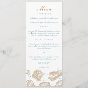 Seashells Nautical Tan/Aqua Beach Wedding Menu