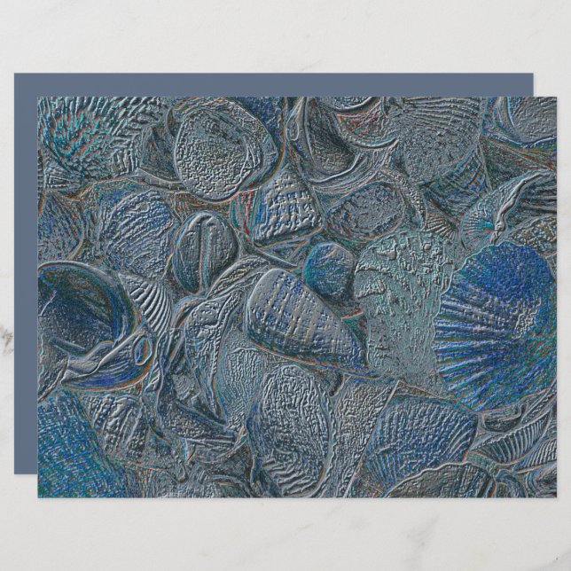 Seashells Ocean Beach Blue Metallic Decoupage (Front/Back)