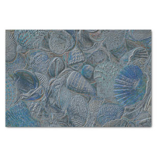 Seashells Ocean Beach Blue Metallic Decoupage Tissue Paper
