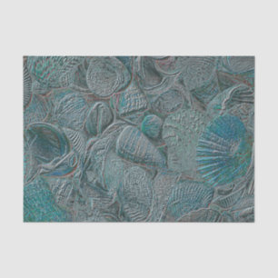 Seashells Ocean Beach Teal Grey Metallic Tissue Paper