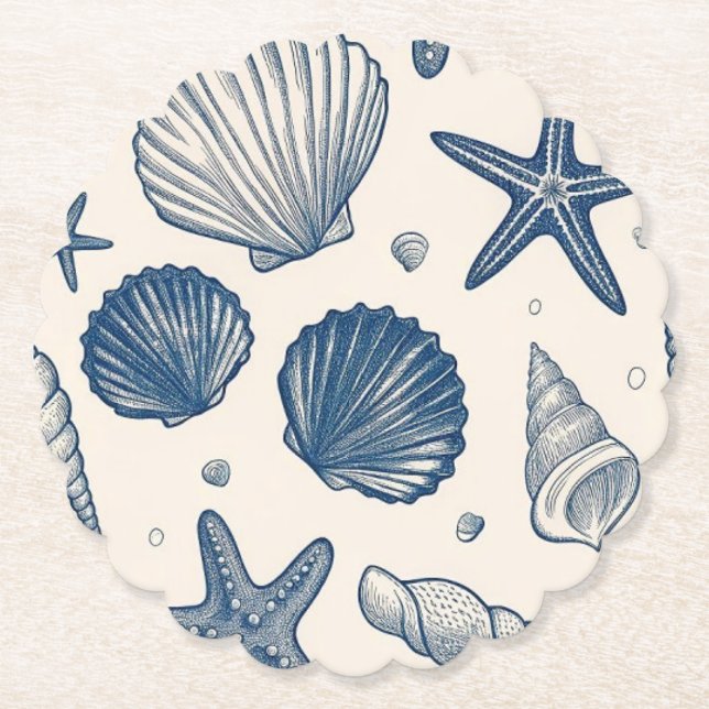 seashell's ocean wedding party coaster (Front)