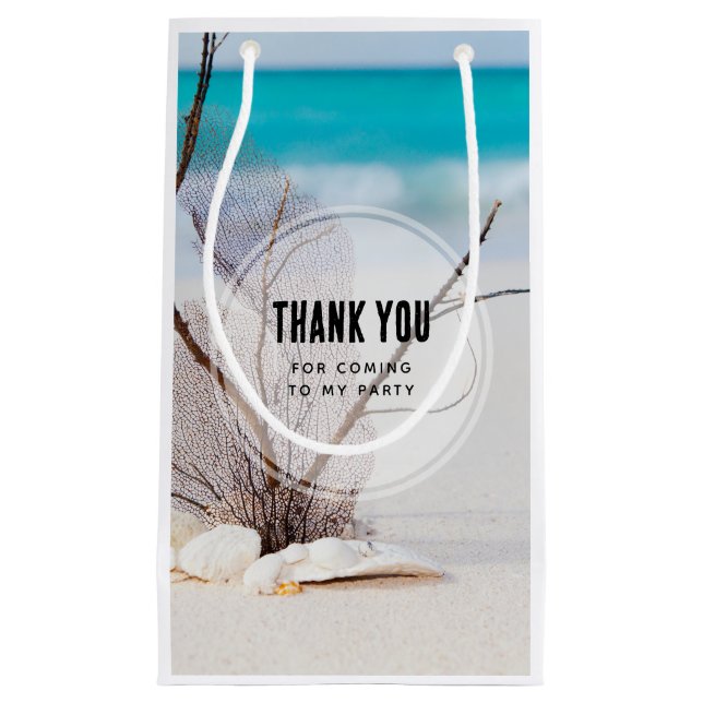 Seashells on a Sandy Beach Birthday Thank You Small Gift Bag (Front)