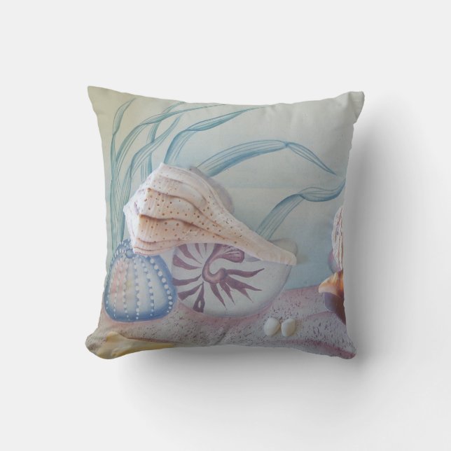 Seashells on a throw pillow (Front)