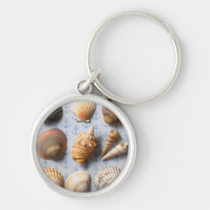 Seashells On Anchor Backdrop Key Ring