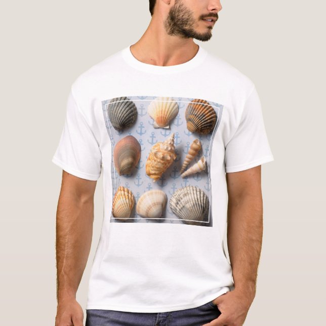 Seashells On Anchor Backdrop T-Shirt (Front)
