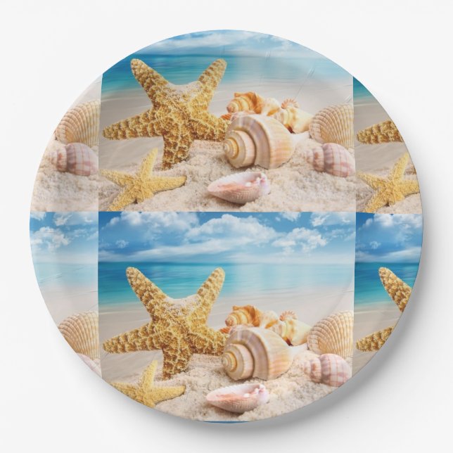 Seashells on the beach Paper Plates (Front)