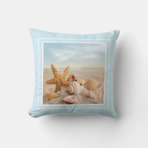 Seashells on the beach Throw Pillow