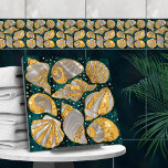 Seashells pattern - aqua marble, pearl and gold tile<br><div class="desc">Seashells pattern - aqua marble,  pearl and gold</div>