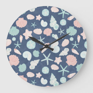 seashells pattern large clock