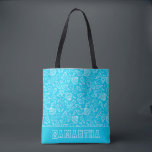 Seashells Pattern on Bright Blue Personalised Tote Bag<br><div class="desc">Bright blue personalised bag with white seashell stencil pattern.</div>
