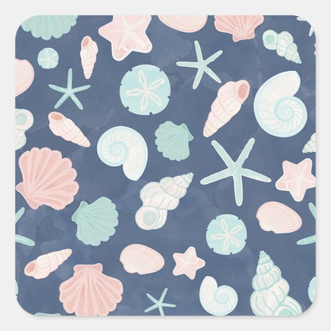 seashells pattern square sticker (Front)