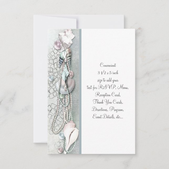 Seashells Pearls Beach Wedding RSVP Card (Front)