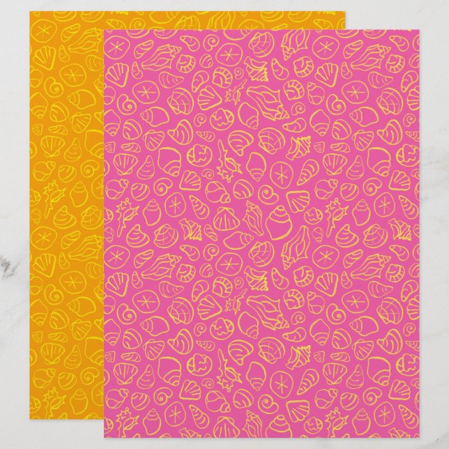Seashells Pink Scrapbook Paper (Front/Back)