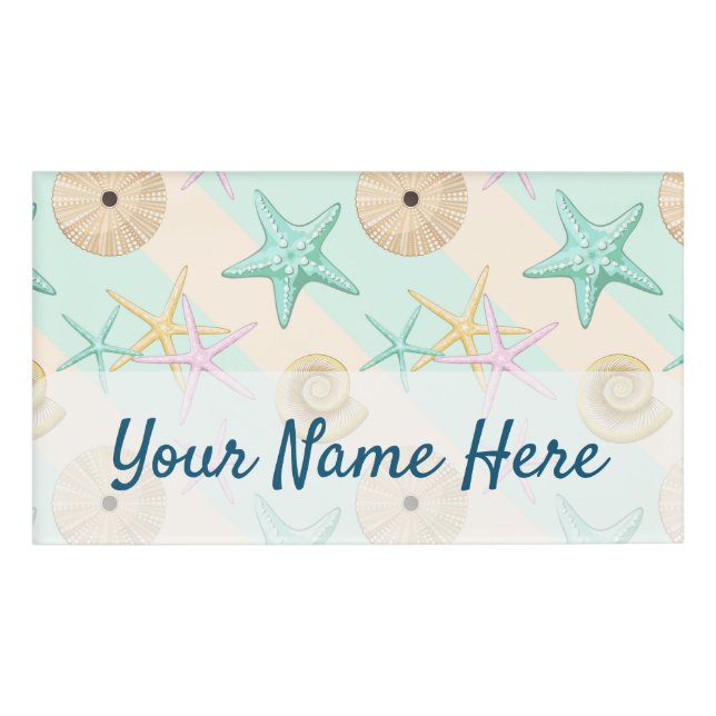 Seashells Retro Pastel Sea Life Name Tag (Front)