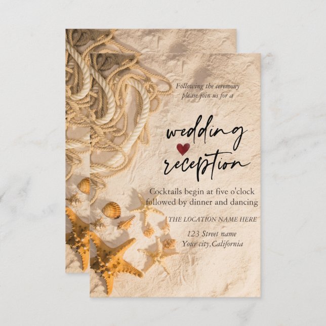 Seashells Rope Sand Reception  Invitation (Front/Back)