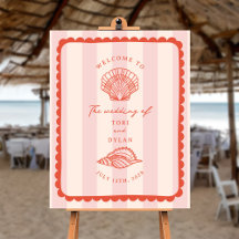Seashells Scalloped Border Stripe Wedding Welcome