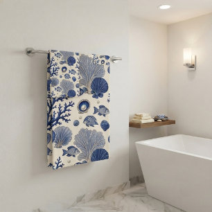 Seashells Sea-fan Corals Vintage Distressed Ivory Bath Towel Set