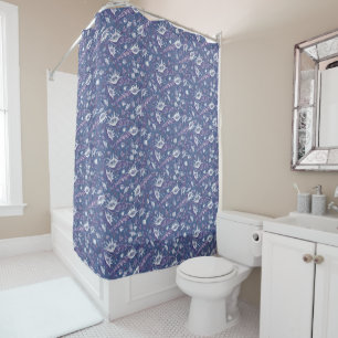 Seashells Sea Shell Nautical Pattern Navy Blue Shower Curtain