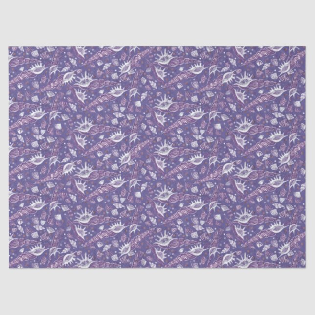 Seashells Sea Shell Nautical Pattern Violet Purple Tissue Paper (Front)