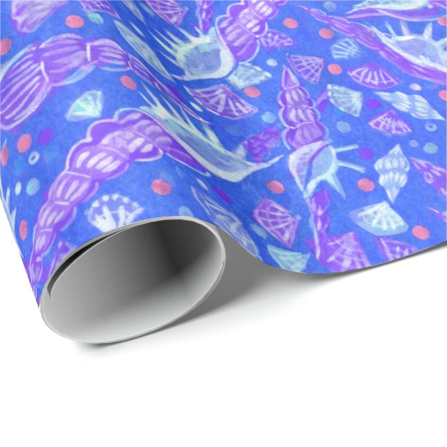 Seashells Sea Shells Nautical Pattern Blue Wrapping Paper (Roll Corner)