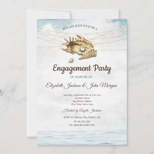 Seashells,Sea,String Lights Script Engagement Invitation
