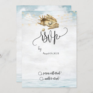 Seashells,Sea,String Lights Script RSVP Invitation