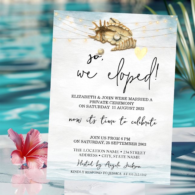 Seashells,Sea,String Lights Wedding Elopement   Invitation (Creator Uploaded)