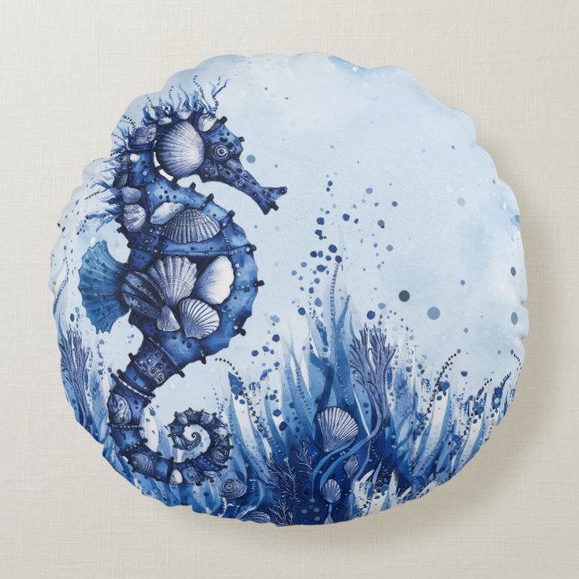 Seashells Seahorse Round Cushion (Front)