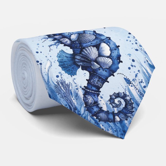 Seashells Seahorse Tie (Rolled)