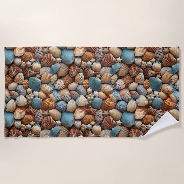 Seashells Seamless Pattern Beach Towel (Front)