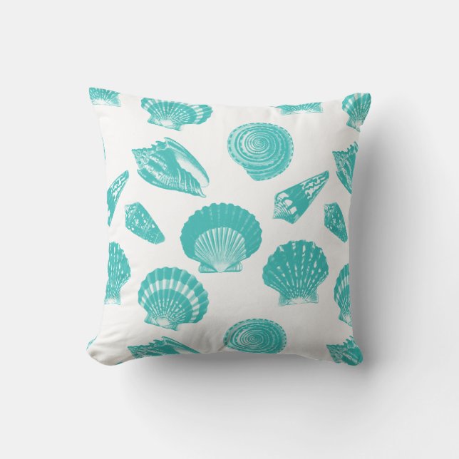 Seashells - soft aqua and white cushion (Front)